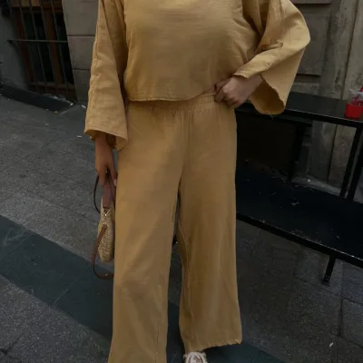 Trousers And Blouse Muslin Set Camel 4