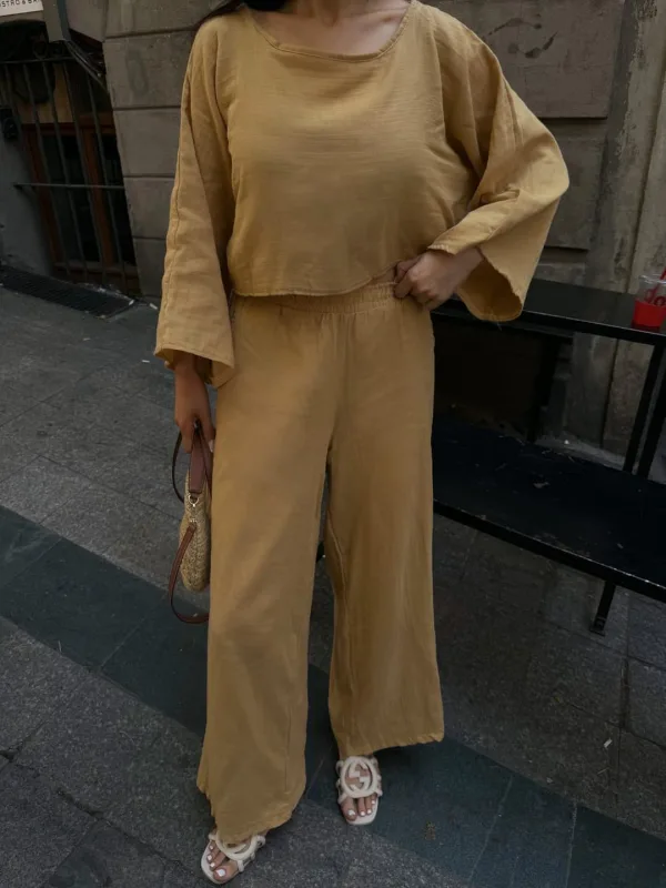 Trousers And Blouse Muslin Set Camel 4