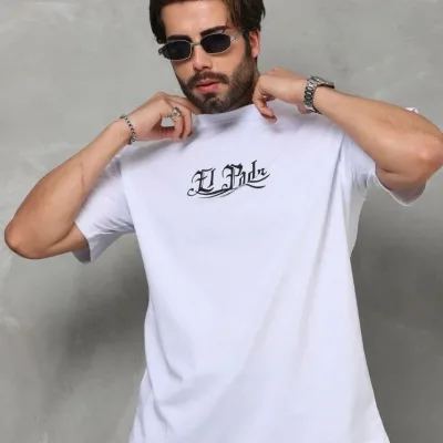 Bluzë e bardhë për meshkuj, e madhe, me jakë biçiklete, print veror 1