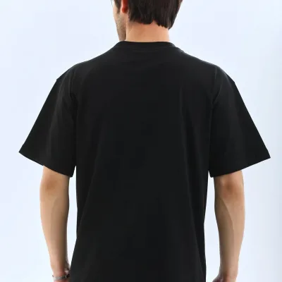 Ανδρικό Μαύρο Oversize Ποδηλατόλαιμο Απλό Καλοκαιρινό T-shirt 2