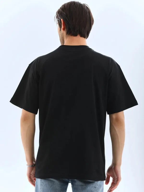 Ανδρικό Μαύρο Oversize Ποδηλατόλαιμο Απλό Καλοκαιρινό T-shirt 2