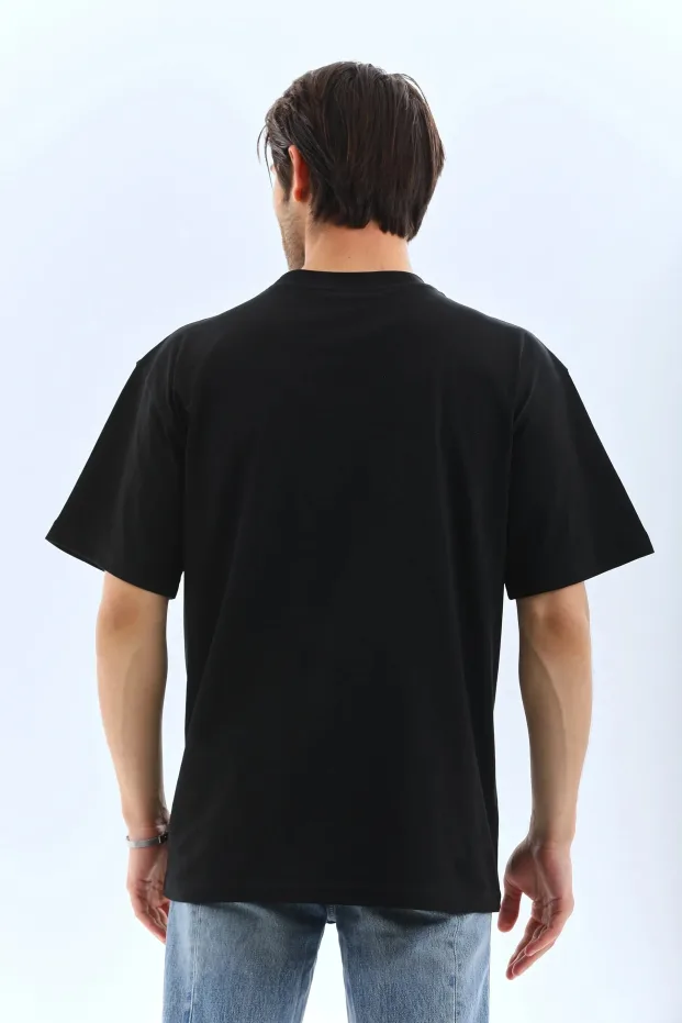Bărbați Negru Oversize Guler Bicicletă Tricou Simplu de Vară 2
