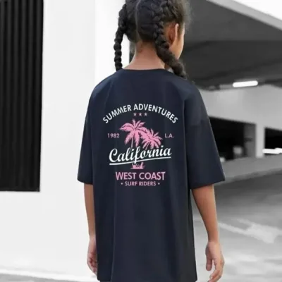 Children's Black Printed Oversize Crew Neck T-Shirt 4