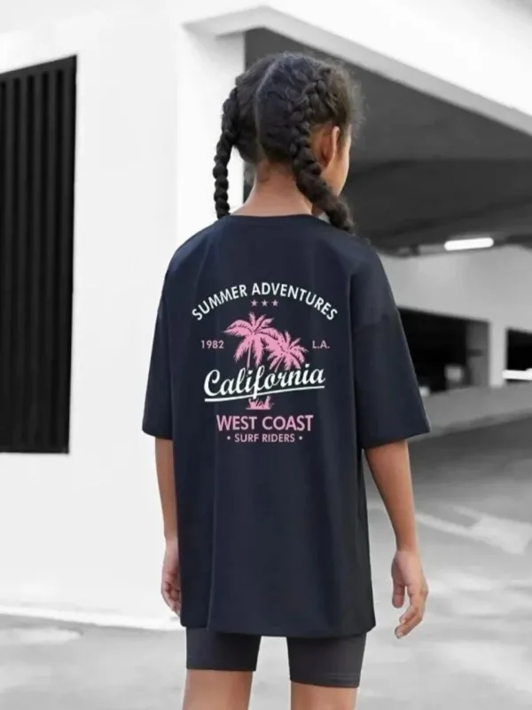 Children's Black Printed Oversize Crew Neck T-Shirt 4