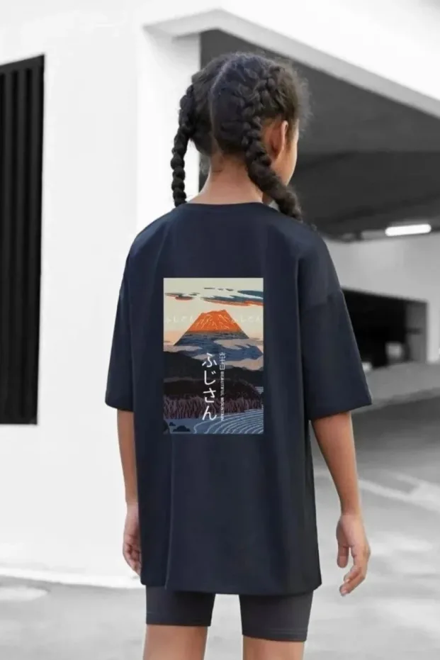 Children's Black Oversize Printed Crew Neck T-Shirt 4