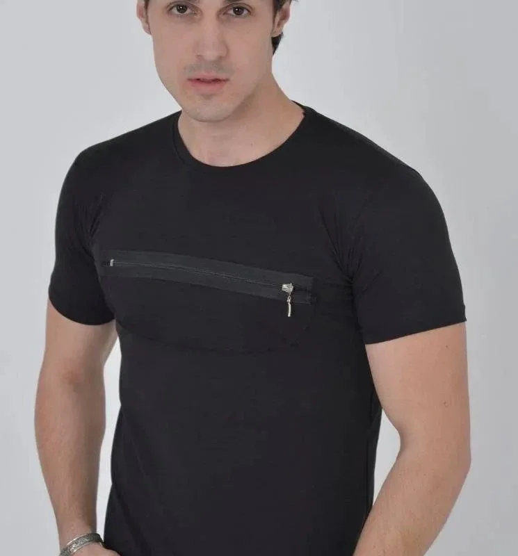 Pánské černé slim fit cyklistické tričko s hrudním zipem