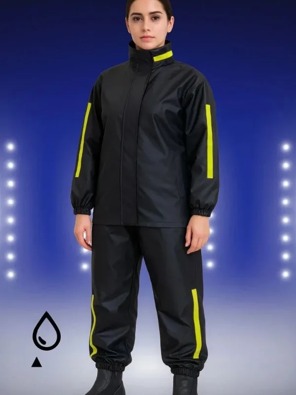 Women's Black Waterproof PVC Reflective Motorcycle Rain Suit 6