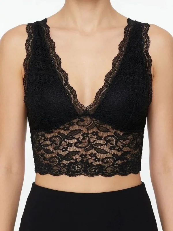 Women's Black V-Neck Strap Lace Bralette Crop Bra Stretchy 4
