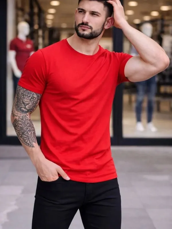 Pánsky červený slim fit elastický bicyklový body tričko 4