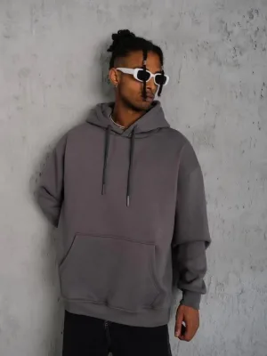 Murš Gri 3 Firă Bumbac Capușon Buzunar Cangur Sweatshirt