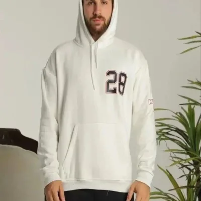 Mêr Spî Oversize 3 Têl Pembû Hoodie Çapkirî Bi Cêb 2