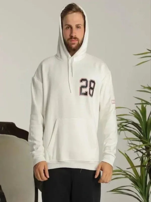 Mêr Spî Oversize 3 Têl Pembû Hoodie Çapkirî Bi Cêb 2