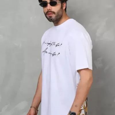 Λευκό Ανδρικό Oversize Ποδήλατο Λαιμό Τυπωμένο T-shirt 7