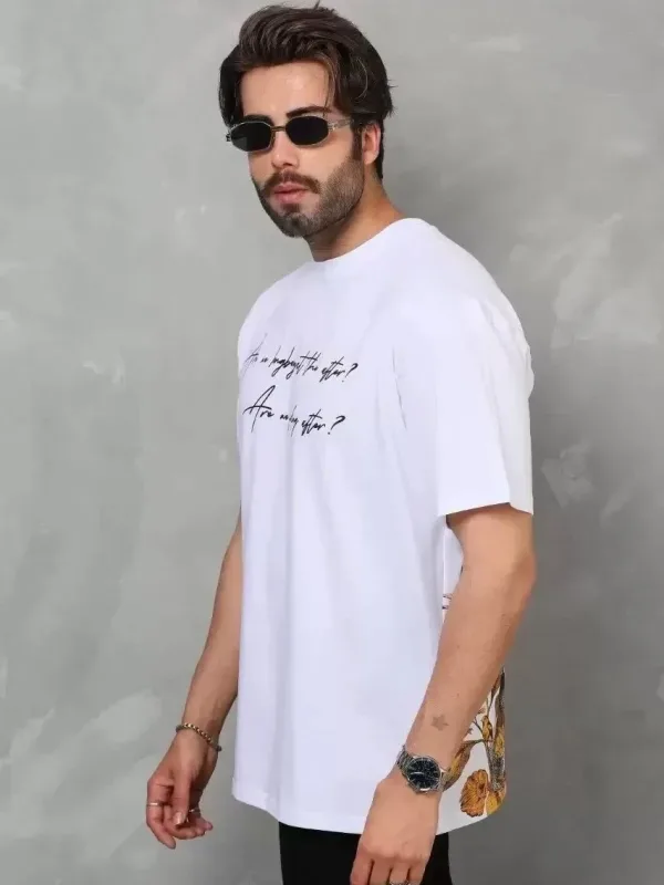 Λευκό Ανδρικό Oversize Ποδήλατο Λαιμό Τυπωμένο T-shirt 7