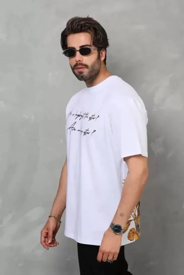 Muška bela oversized bicikli kragna štampana majica 7