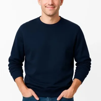 Bărbat Bleumarin 3 Fire Bumbac Simplu Guler Rotund Sweatshirt 3