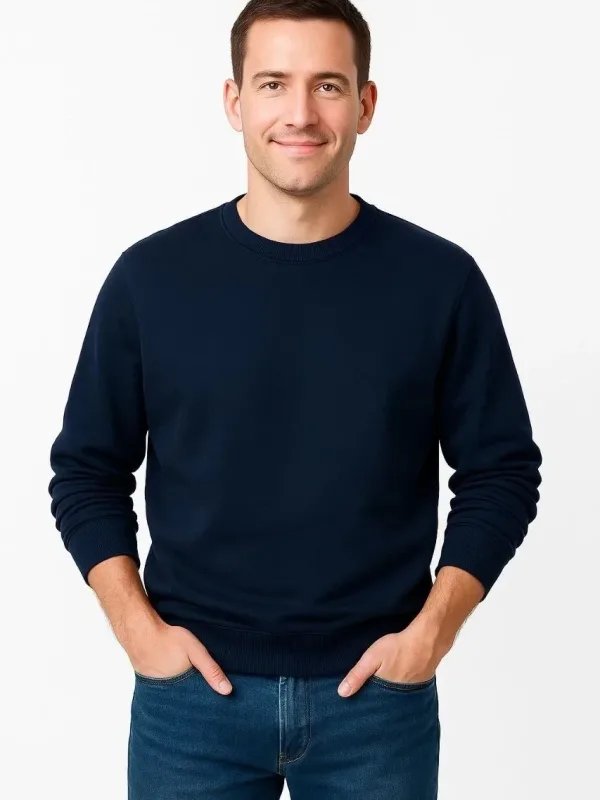 Bărbat Bleumarin 3 Fire Bumbac Simplu Guler Rotund Sweatshirt 3
