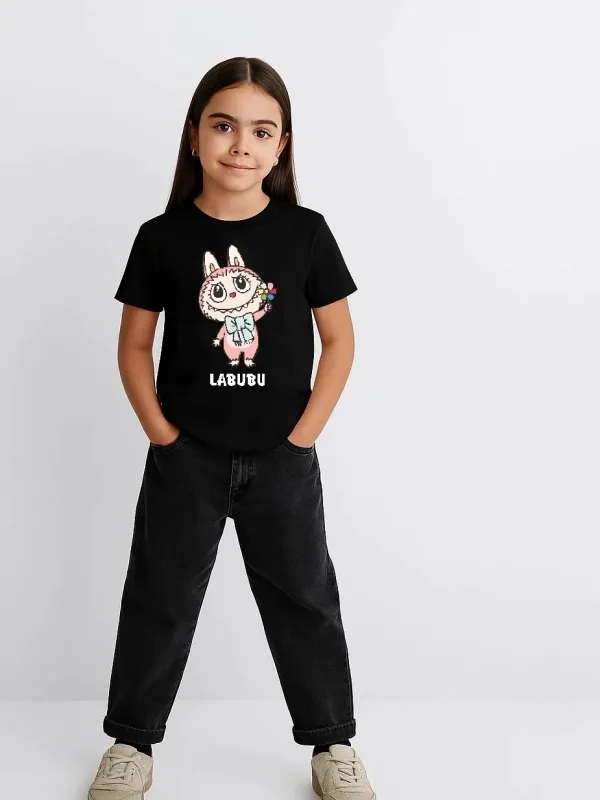 გოგონას შავი Labubu პრინტიანი Oversize მაისური 2