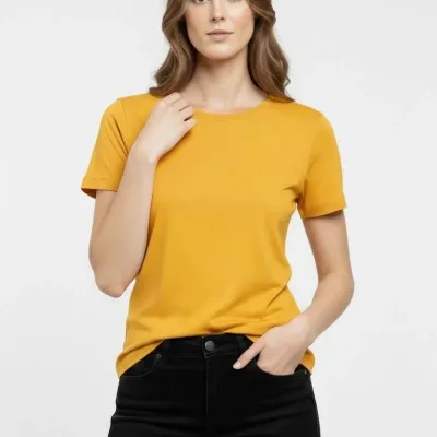 Ženska žuta likra slim fit bicikli kragna basic majica 2