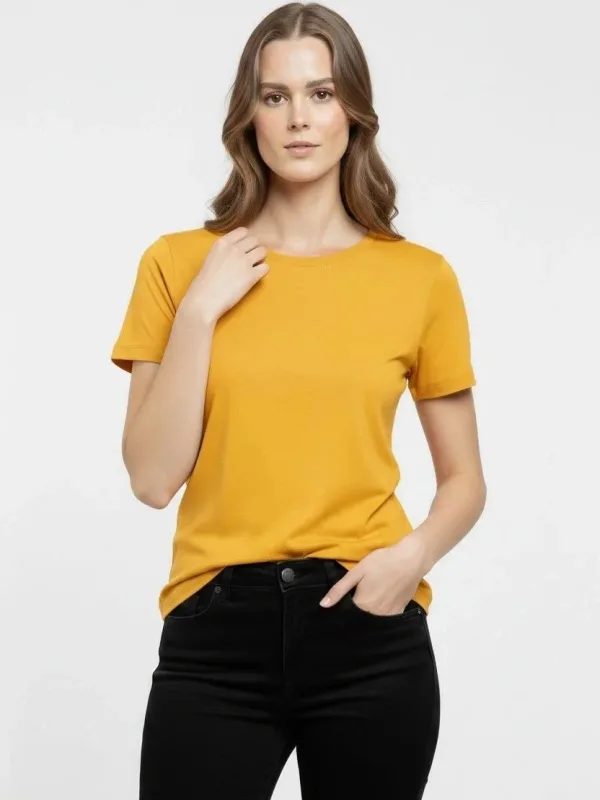 Ženska žuta likra slim fit bicikli kragna basic majica 2
