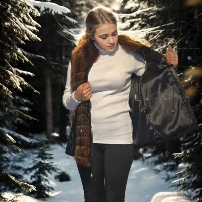 Dámská černá pravá kožešinová vesta bez rukávů na zip 5