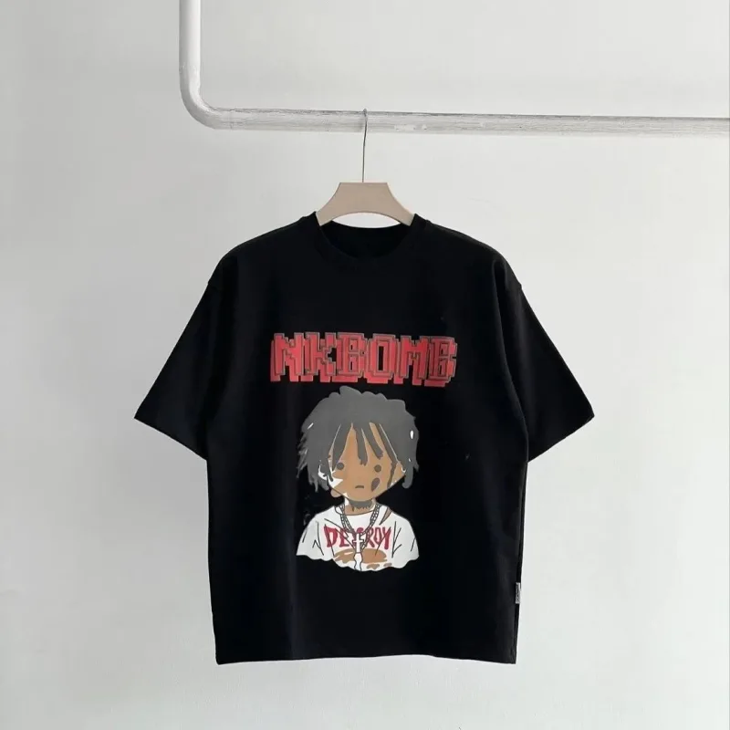 Children's Black Printed Oversize Round Neck T-Shirt