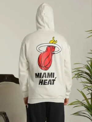 Bărbat Alb Oversize 3 Fire Bumbac Glugă Imprimat Buzunar Sweatshirt