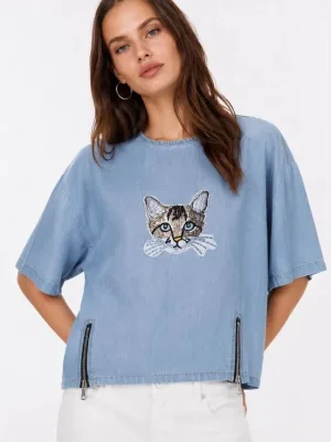 Men's Blue Oversize Scoop Neck Printed T-Shirt