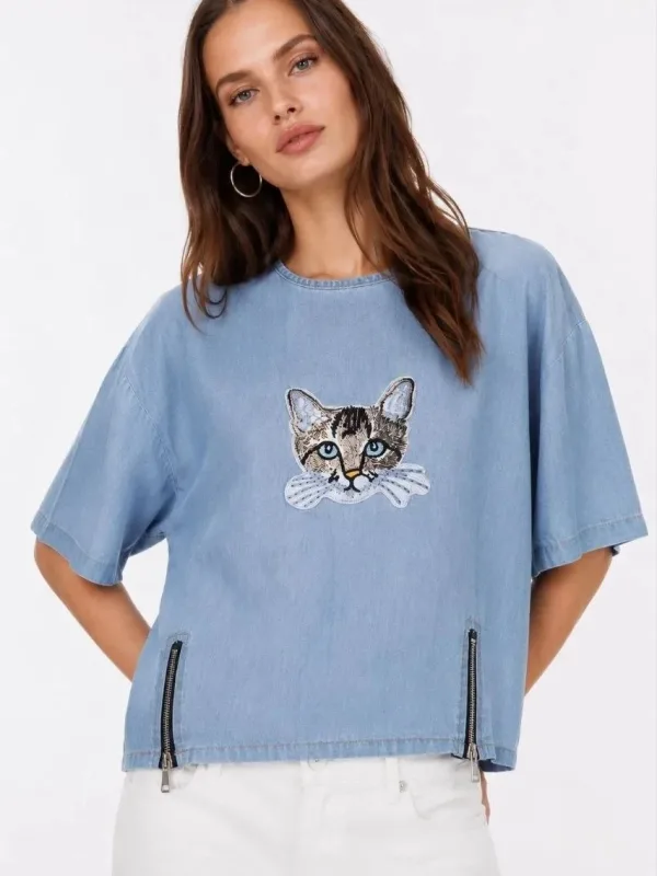Men's Blue Oversize Scoop Neck Printed T-Shirt 1