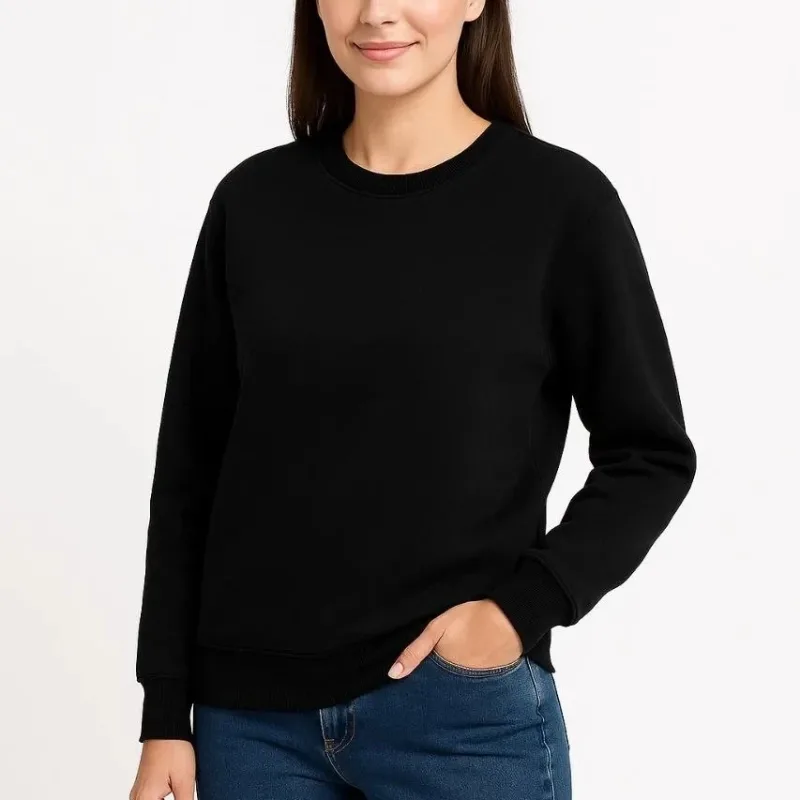 Gratë e Zezë 3 Fije Pambuku Jaka Biçiklete e SheShtë Sweatshirt