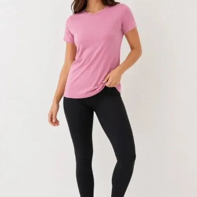Ženska Ružičasta Slim Fit Biciklistička Kragna Basic Majica 2