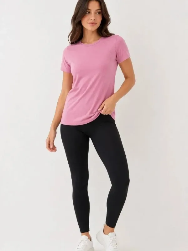 Ženska Ružičasta Slim Fit Biciklistička Kragna Basic Majica 2
