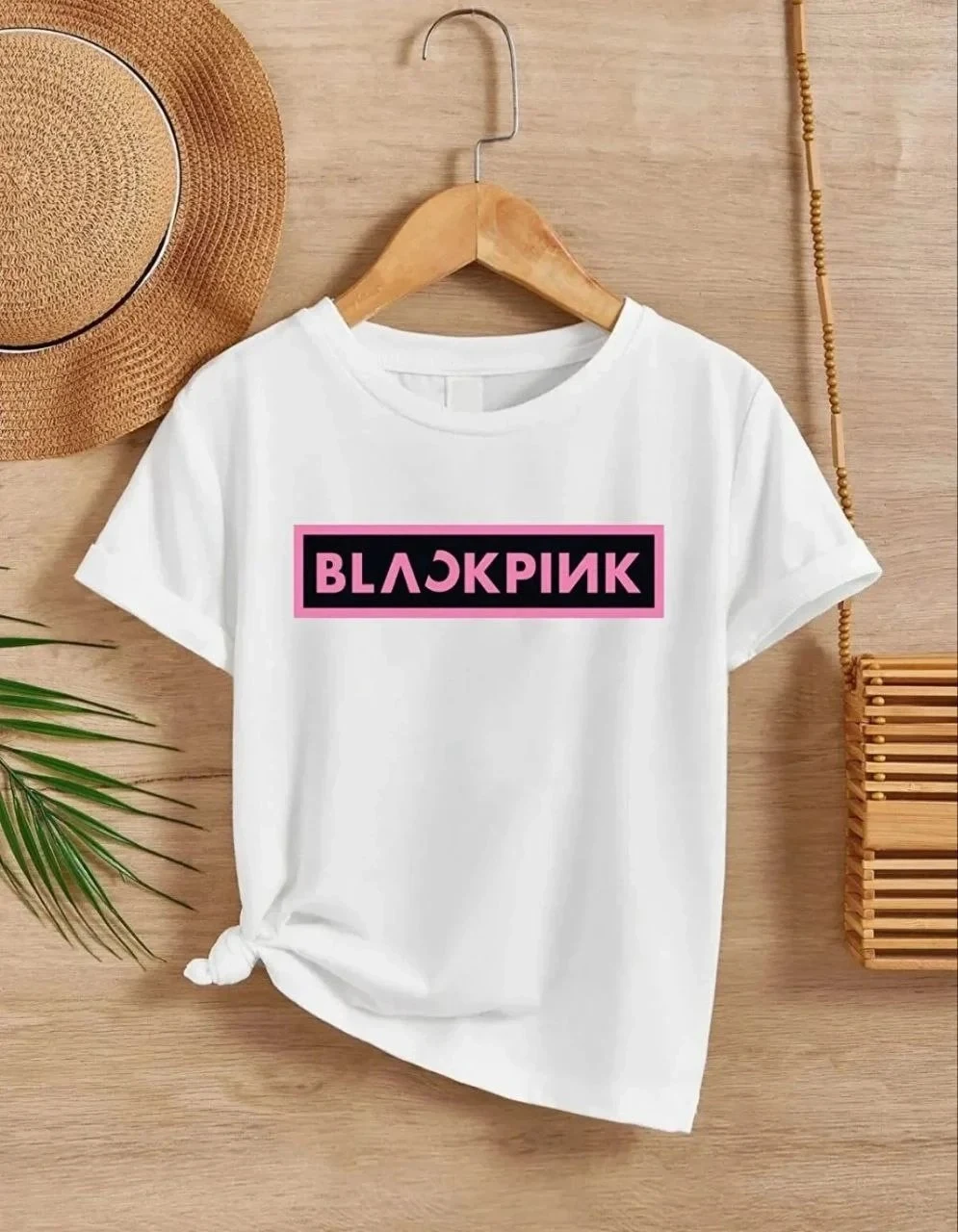 Kız Çocuk Beyaz Bisiklet Yaka Baskılı Pamuklu Tişört