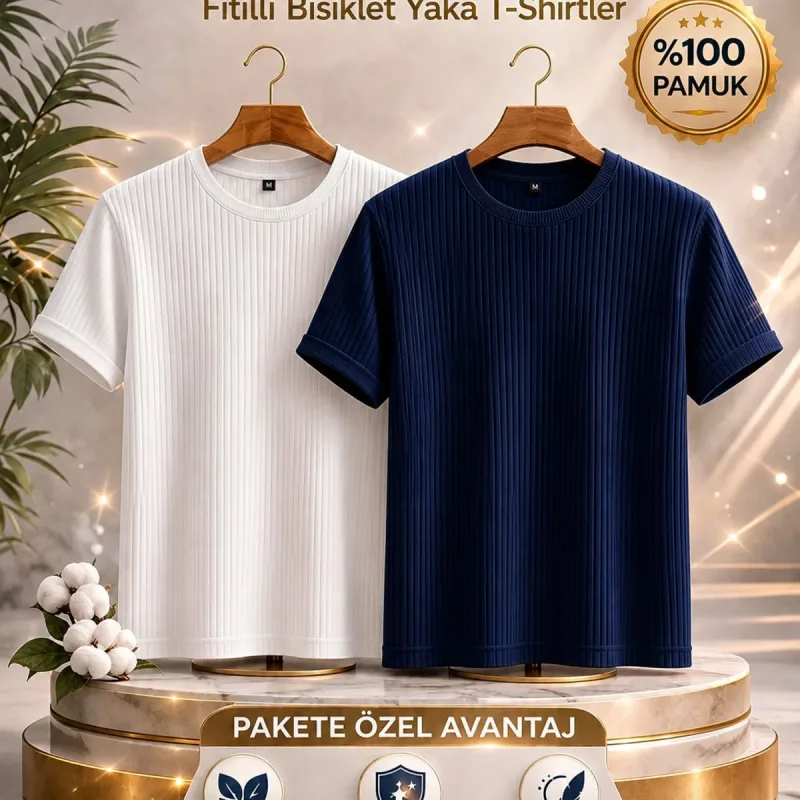 Машки бел темносин 2-ен oversize бициклистичка јака T-shirt
