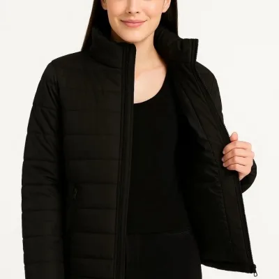 Dámska čierna bomber bunda, vodeodolná, prešívaná, podšitá, na zips 6