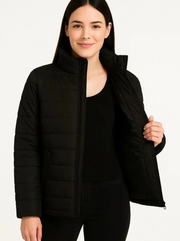 Dámska čierna bomber bunda, vodeodolná, prešívaná, podšitá, na zips 6