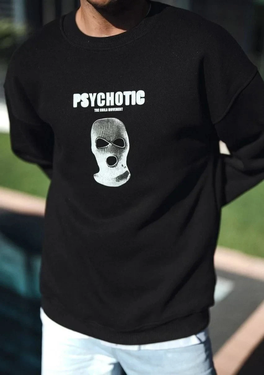 Sweatshirtê Reş ê Mêran ê Bi 3 Têlên Pembû, Stûyê Bisîkletê û Çapkirî