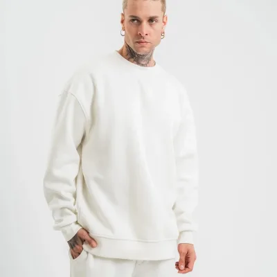 Машки бел долг ракав велосипед јака 3-нишки памучен дебел Sweatshirt 6