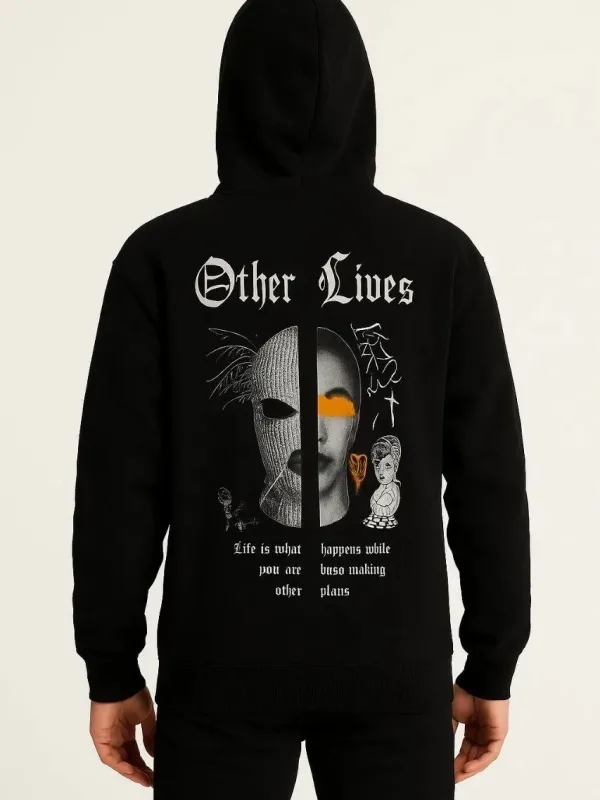 Bărbați Negru 3 Fire Bumbac Imprimat Glugă Cangur Buzunar Sweatshirt 1