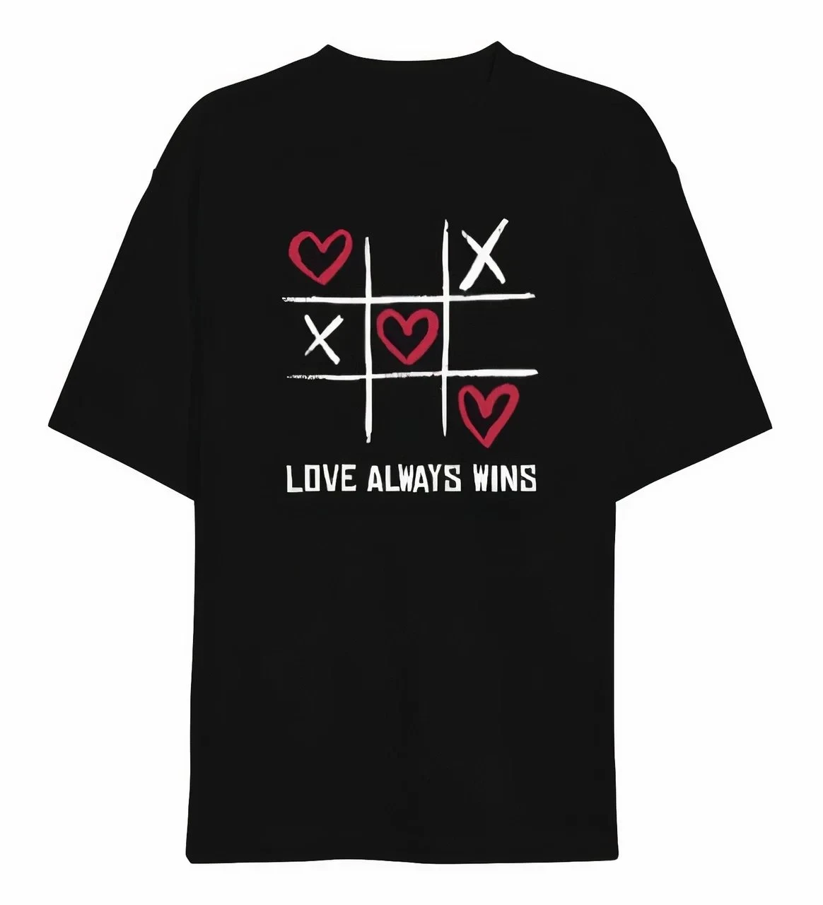 Жіноча чорна оверсайз футболка з круглим вирізом і принтом Love Always Wins