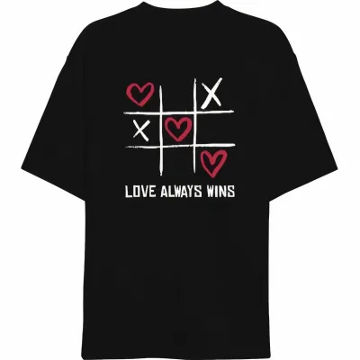ქალის შავი Oversize Love Always Wins ველოსიპედის საყელო პრინტიანი მაისური 1