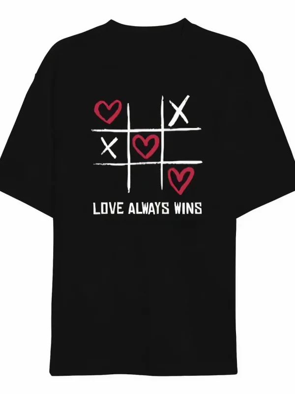 ქალის შავი Oversize Love Always Wins ველოსიპედის საყელო პრინტიანი მაისური 1