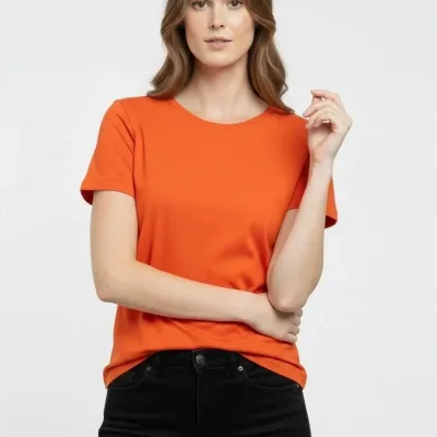 Ženska narančasta slim fit biciklistička kragna s likrom basic majica 2