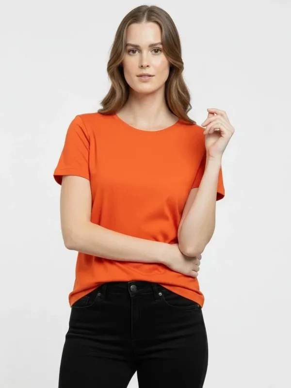 Ženska narančasta slim fit biciklistička kragna s likrom basic majica 2
