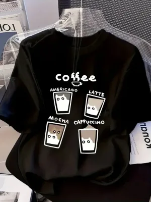 Women's Black Oversize Cycling Neck Printed T-Shirt