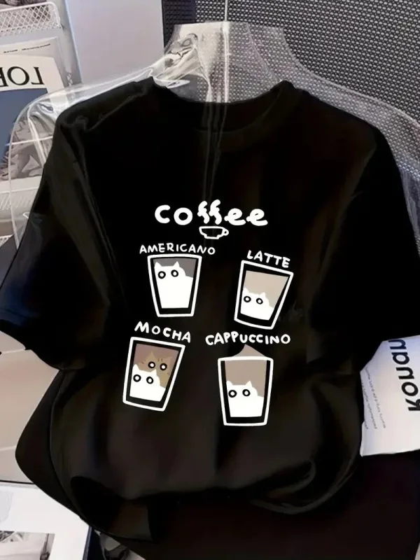 Women's Black Oversize Cycling Neck Printed T-Shirt 1