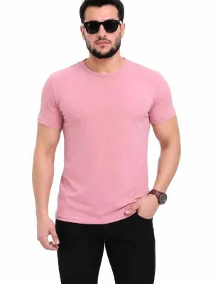 Машки розов slim велосипед јака без печатење basic маица