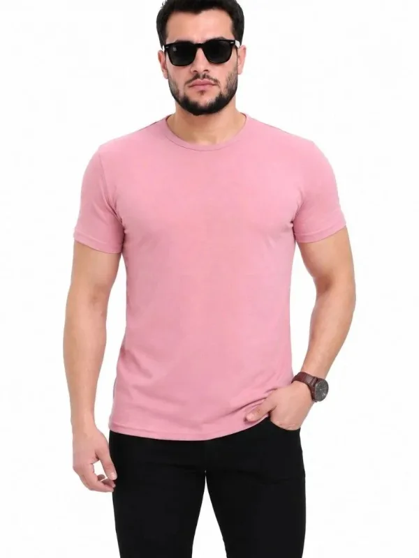 Muška roze slim bicikl kragna bez printa basic majica 1