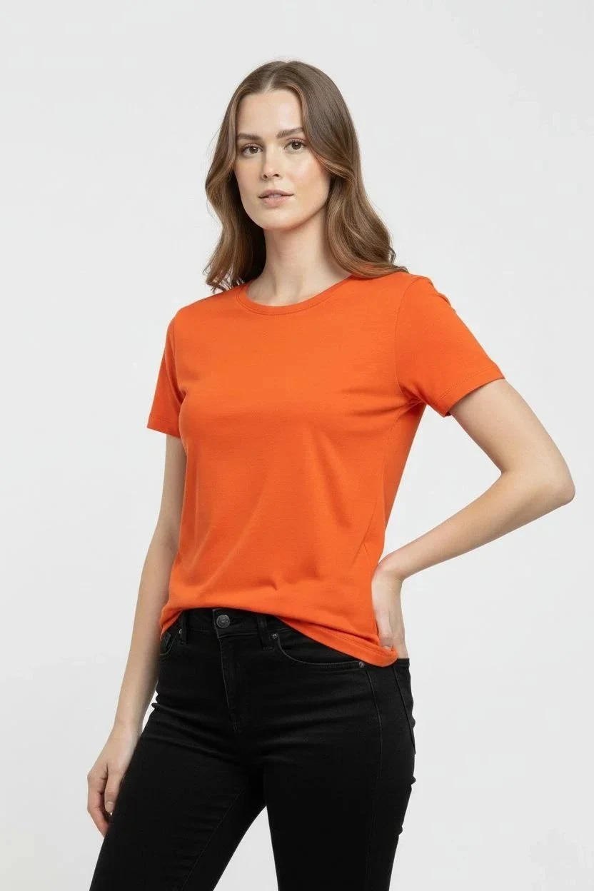 Ženska narančasta slim fit biciklistička kragna s likrom basic majica