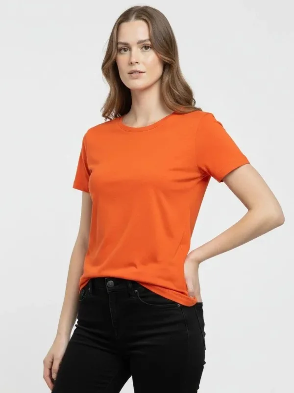 Ženska narančasta slim fit biciklistička kragna s likrom basic majica 1